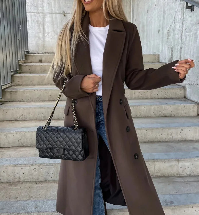 Stijlvolle Dames Lange Dubbelzijdige Winterjas met Ceintuur - Perfect voor Herfst/Winter