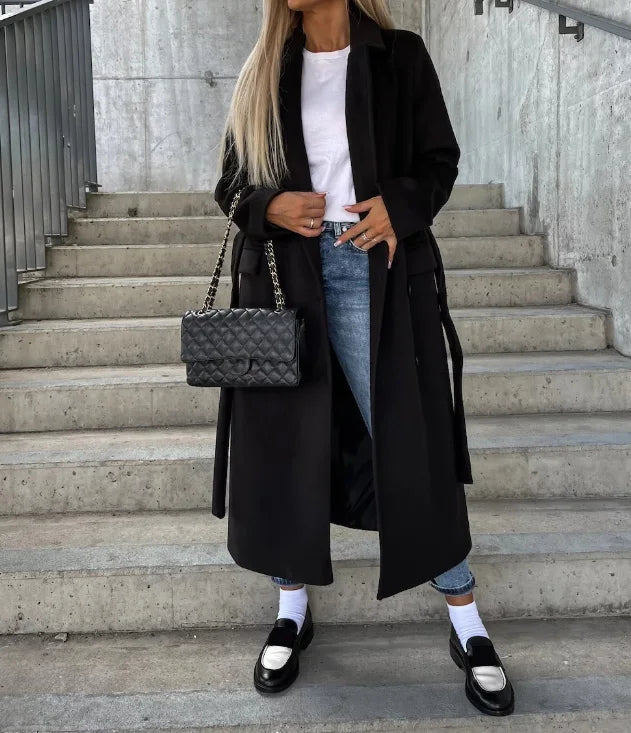 Stijlvolle Dames Lange Dubbelzijdige Winterjas met Ceintuur - Perfect voor Herfst/Winter