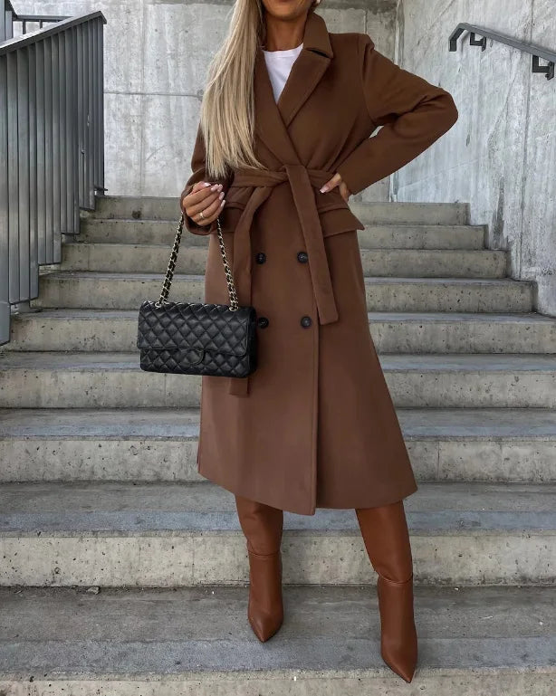 Stijlvolle Dames Lange Dubbelzijdige Winterjas met Ceintuur - Perfect voor Herfst/Winter