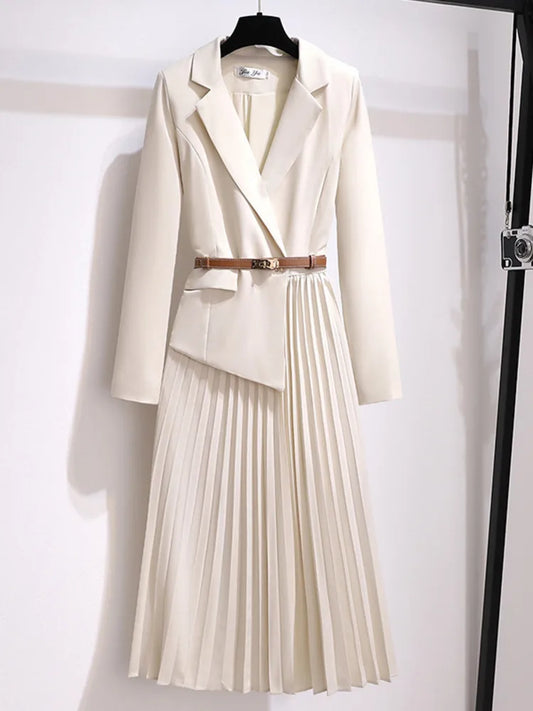 Netty | Elegante Geplooide Blazer Jurk met Stijlvol Ceintuur
