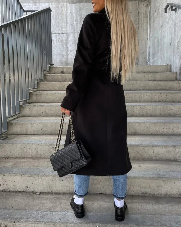 Stijlvolle Dames Lange Dubbelzijdige Winterjas met Ceintuur - Perfect voor Herfst/Winter