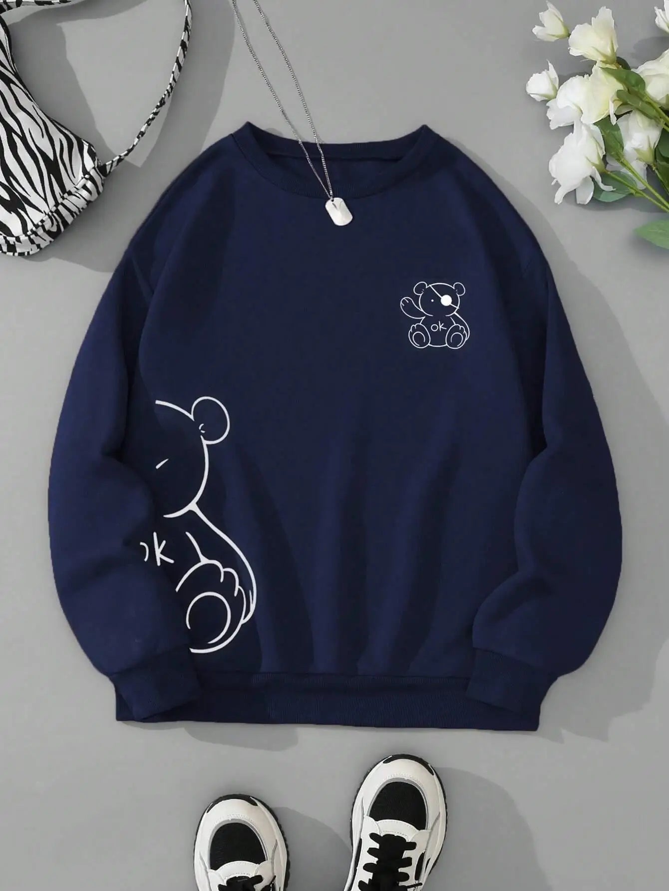 Unisex Katten Trui – Minimalistische Oversized Sweater met Kattenlijnprint