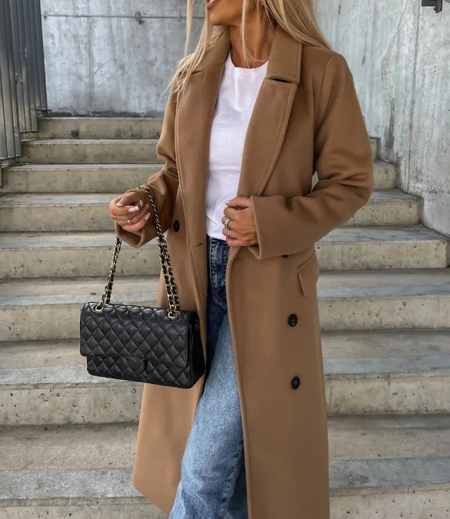 Stijlvolle Dames Lange Dubbelzijdige Winterjas met Ceintuur - Perfect voor Herfst/Winter