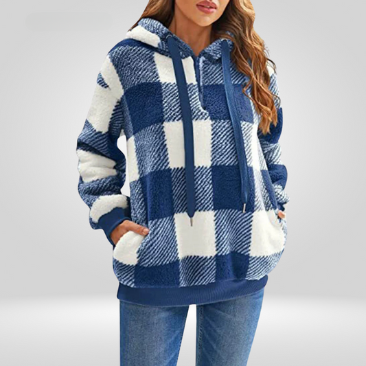Petra | Stijlvolle Dames Hoodie Met Halve Rits En Ruitpatroon