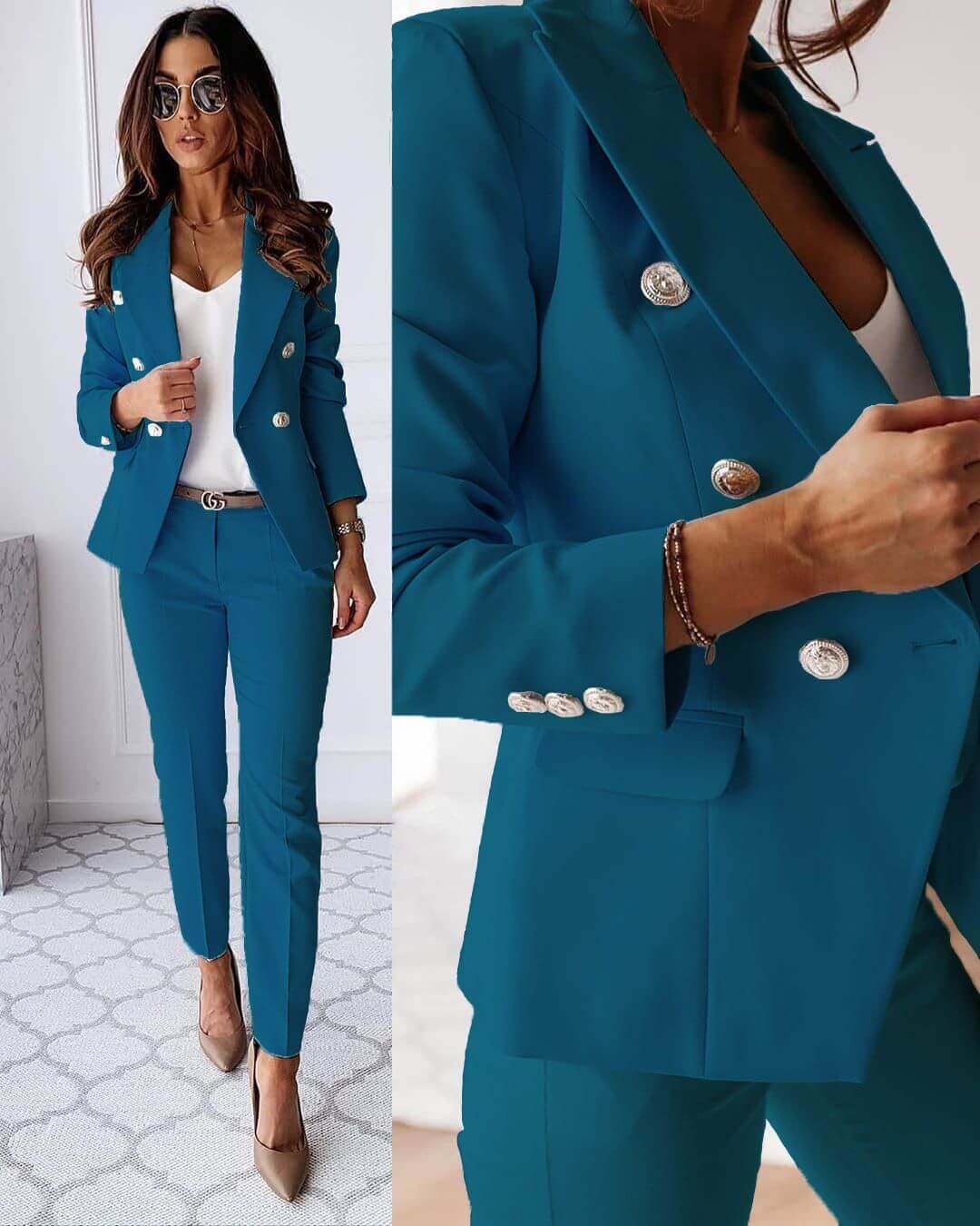 Stijlvolle Dubbelzijdige Blazer en Broek Set voor Dames