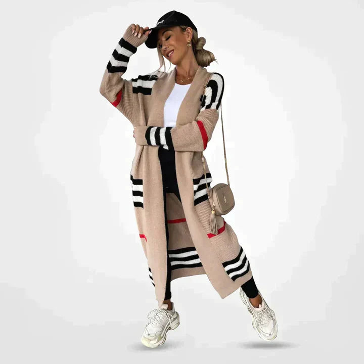 Sabrine | Strepenpatroon Lange Dames Cardigan | Comfortabel
