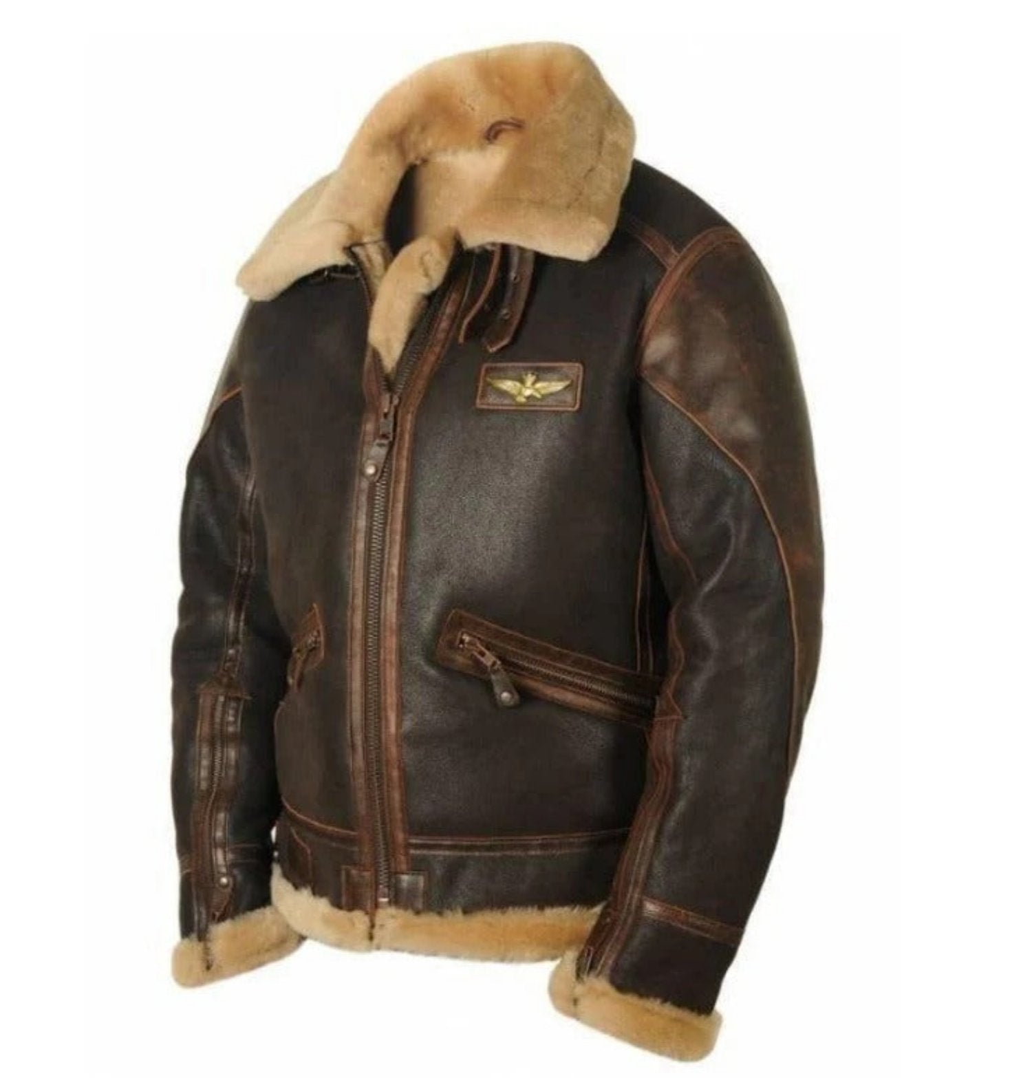 Moderne Vegan Leren Pilotenjas voor Mannen met Luxe Faux Bont Voering | Perfect voor Herfst & Winter