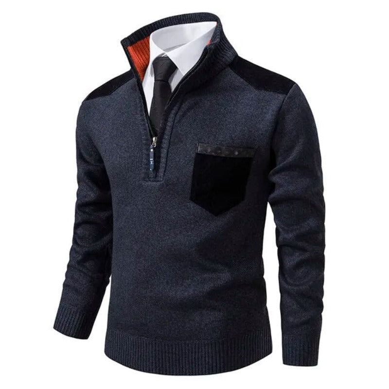 Stijlvolle Kasjmier Pullover met Kraag en Praktische Borstzak