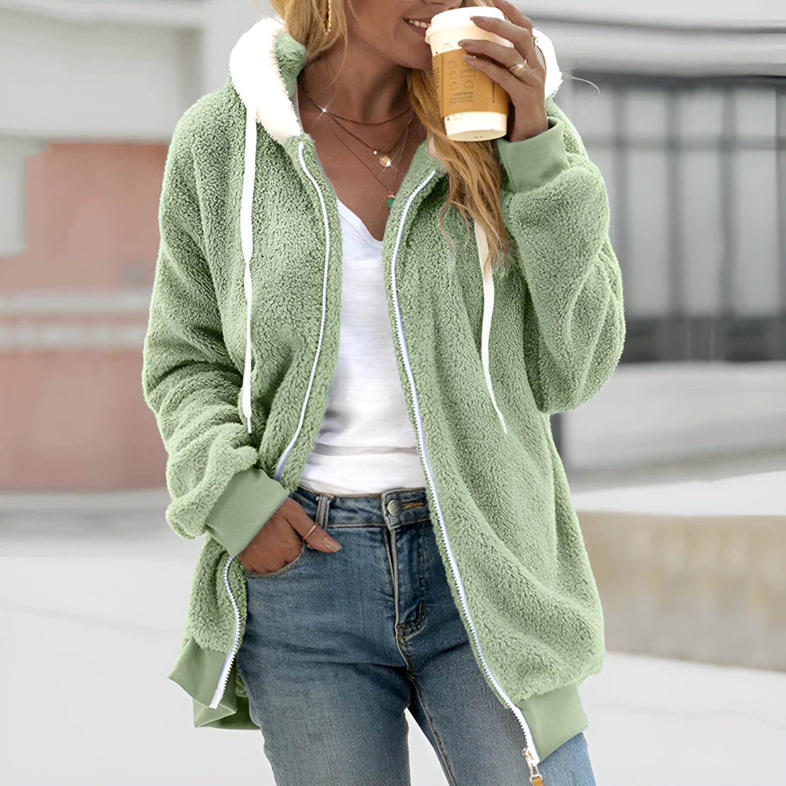 Beppie | Zachte Dames Oversized Sherpa Hoodie met Rits